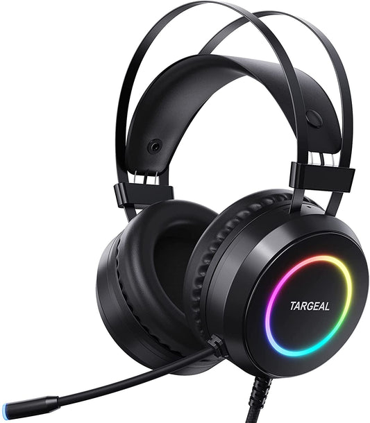 Targeal 4 Mode 7.1 Surround Sound PC Gaming Headset for PS4/5 Laptop Tablet Mobile, On Ear Wired USB Gaming Headphones, Omni-Directional Noise Reduction Microphone, Colorful RGB Light,SKY-701 SKY-701 + TypeC Cable